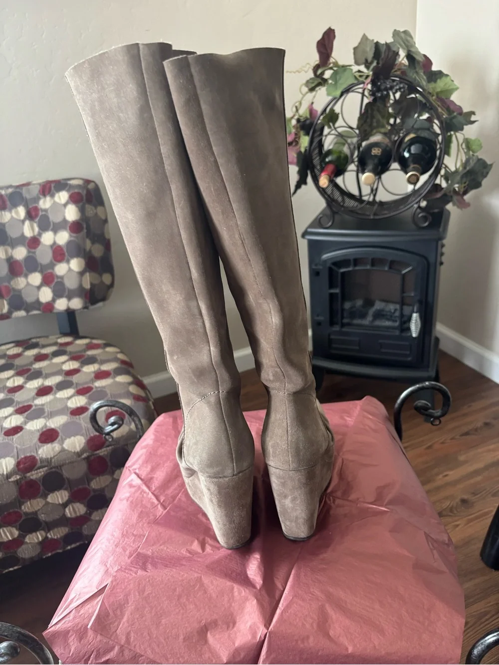 Pedro Garcia Taupe Suede Over-the-Knee Platform Boots
